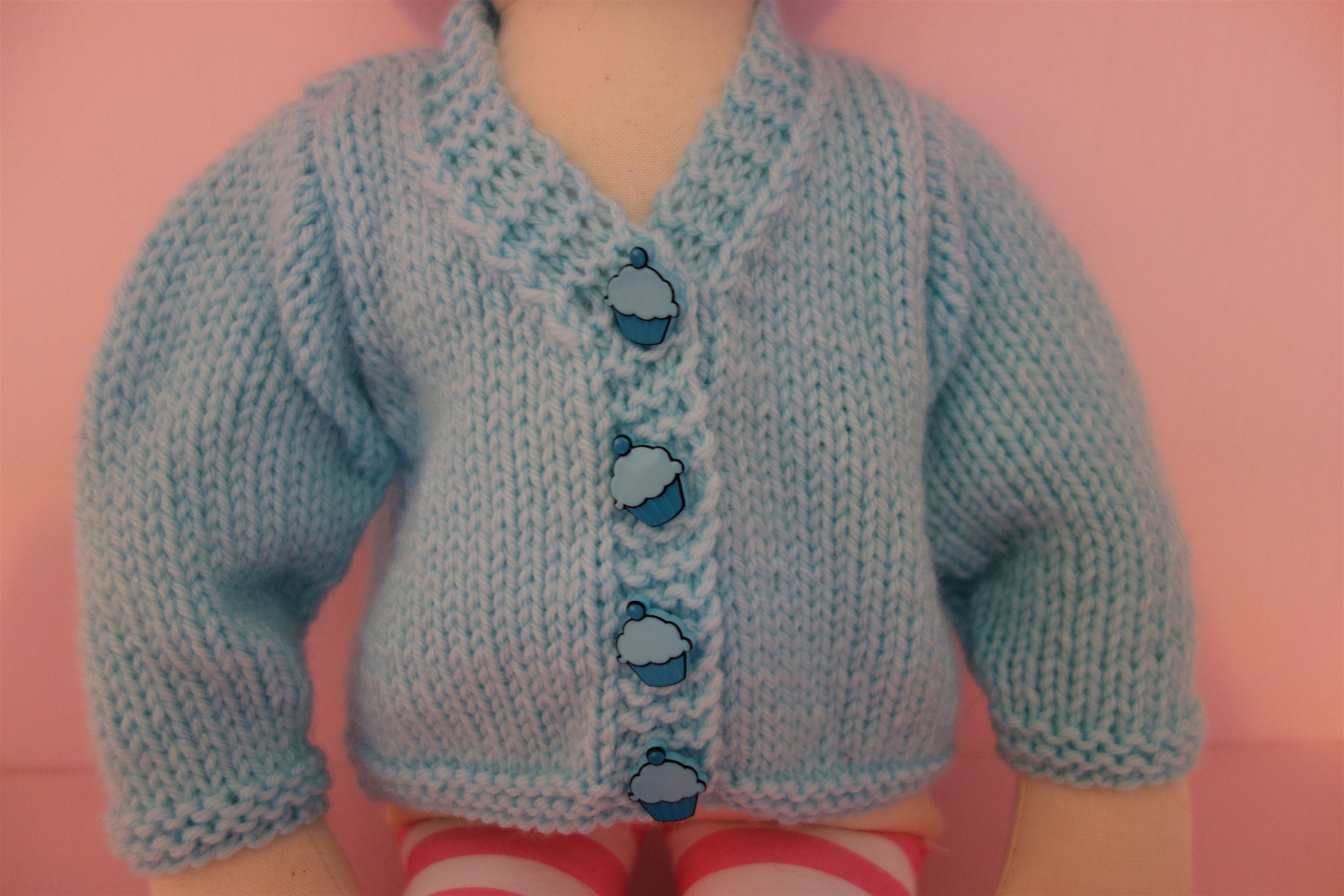 Hand Knitted Rag Doll Cardigan to Fit 
