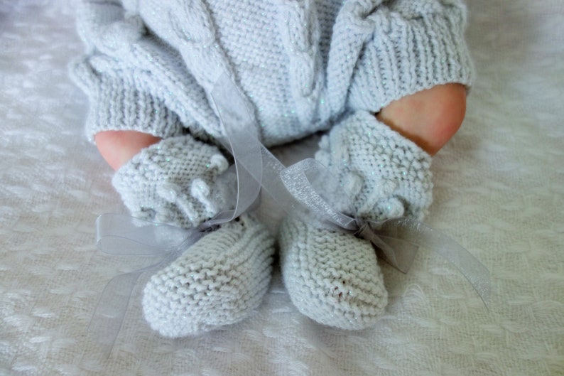 Long line coat Bootees Hand knitted christeningbaptismnaming ceremony outfit Newborn or reborn approx 19-20 Romper Hat Pale grey