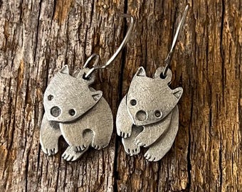 Handcrafted Wombat  Earrings 3-Piece Articulated Australian Animal Jewelry Hypoallergenic Ear Hooks