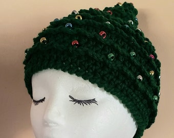 Beaded Christmas Tree Hat