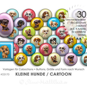 KLEINE HUNDE 30 digitale Cabochonvorlagen Cabochon Vorlagen digital Download Buttonvorlagen Schmuckbilder Cabochons Buttons template Collage