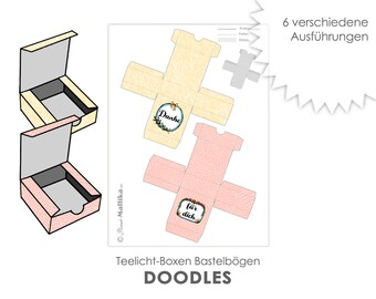 DOODLES 6 different boxes box digital DIY tealight messages packaging tealight self-printing craft sheet gift crafting