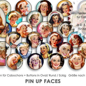 PIN UP FACES 30 Cabochonvorlagen Cabochon Vorlagen digital Download Buttonvorlagen Bilder für Schmuck Cabochon Buttons template Collage Bild 1