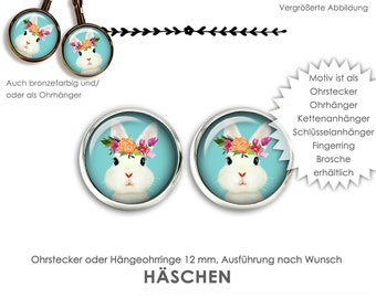 HÄSCHEN Hase Ohrringe Ohrstecker Hängeohrringe Brisuren Ohrschmuck OHRSTECKER Cabochonschmuck Fingerring Kettenanhänger Schlüsselanhänger