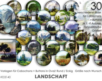 LANDSCHAFT 30 Cabochonvorlagen Cabochon Vorlagen digital Download Buttonvorlagen Bilder für Schmuck Buttons Cabochon template Collage