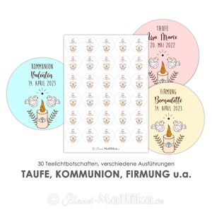 KOMMUNION TAUFE personalisiert Teelicht - Botschaften Teelicht Vorlagen Bilder für Teelichter digitale Datei zum Selbstausdrucken Kommunion