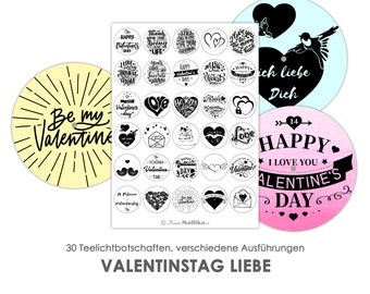 LOVE - VALENTINE'S DAY tea light - messages tea light templates images for tea lights digital file self-expression friendship affection