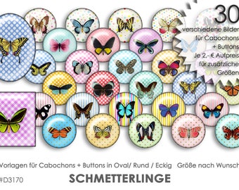 SCHMETTERLINGE 30 Cabochonvorlagen Cabochon Vorlagen digital Download Buttonvorlagen Bilder für Schmuck Buttons Cabochon template Collage