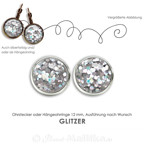 GLITZER Ohrringe Ohrstecker Hängeohrringe Brisuren Ohrschmuck OHRSTECKER Cabochonschmuck glitzernd Flitter sparkling silbrig