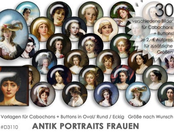 PORTRAIT antik alt Gemälde 30 Cabochonvorlagen Vorlagen digital Download Buttonvorlagen Bilder für Schmuck Buttons Cabochon template Collage