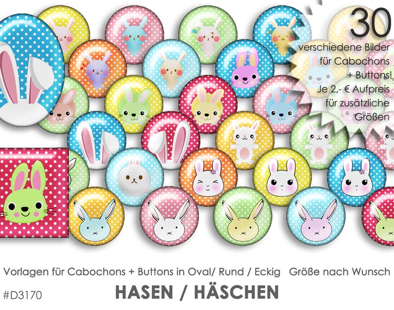 HASEN 30 Cabochonvorlagen Cabochon Vorlagen digital Download Buttonvorlagen Bilder für Schmuck Cabochon Buttons Cabochon template Collage Bild 1