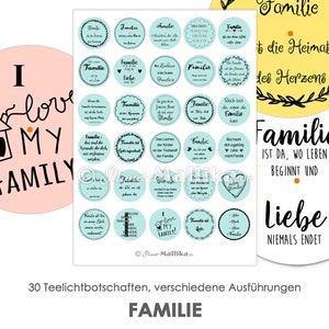 FAMILIE Teelicht - Botschaften Teelicht Vorlagen Bilder für Teelichter digitale Datei zum Selbstausdrucken