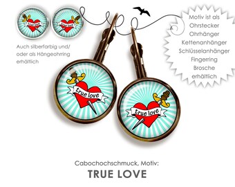 Ohrstecker TRUE LOVE Ohrringe Ohrstecker Hängeohrringe Brisuren Ohrschmuck OHRSTECKER Liebe Retro Herz Banner vintage Cabochon