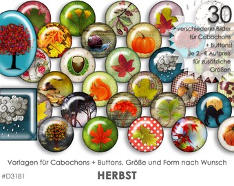 HERBST 30 Cabochonvorlagen Cabochon Vorlagen digital Download Buttonvorlagen Bilder für Schmuck Cabochon Buttons Cabochon template Collage