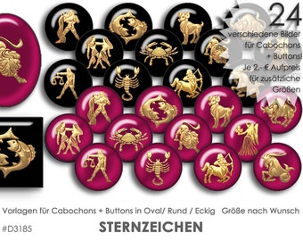 STERNZEICHEN 30 Cabochonvorlagen Cabochon Vorlagen digital Download Buttonvorlagen Bilder für Schmuck Buttons Cabochon template Collage