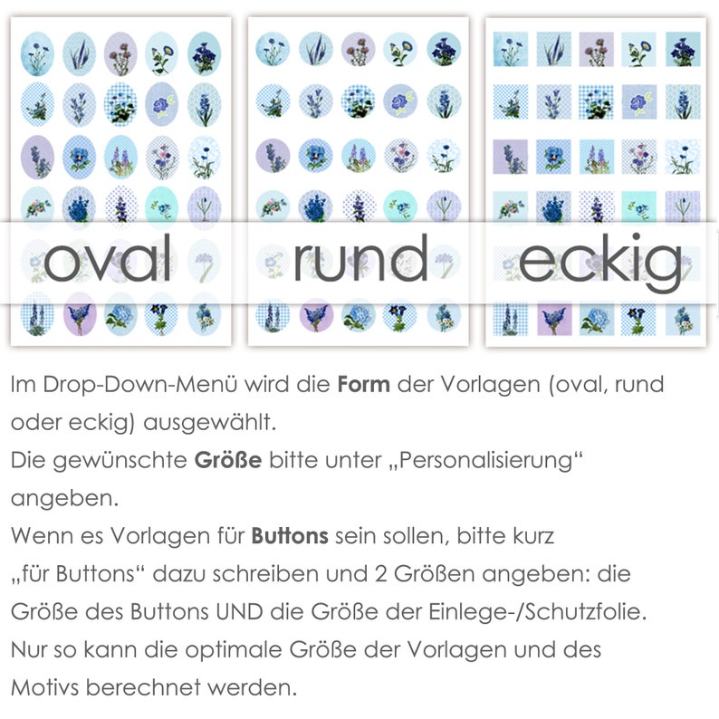 BLAUE BLUME 30 Cabochonvorlagen Cabochon Vorlagen digital Download Buttonvorlagen Bilder für Schmuck Cabochon Buttons template Collage Bild 5