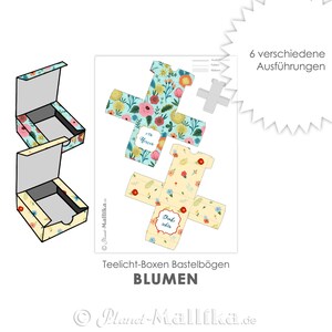 BLUMEN MUSTER 6 verschiedene Schachteln Box digital DIY Teelicht-Botschaften Verpackung Teelicht Selbstausdruck Bastelbogen Geschenk basteln