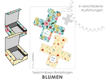 BLUMEN MUSTER 6 verschiedene Schachteln Box digital DIY Teelicht-Botschaften Verpackung Teelicht Selbstausdruck Bastelbogen Geschenk basteln