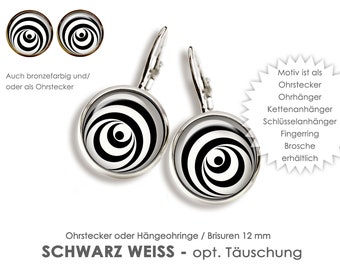 Ohrstecker OPTISCHE TÄUSCHUNG Schwarz Weiß Muster Ohrringe Ohrstecker Hängeohrringe Brisuren Ohrschmuck OHRSTECKER Anhänger Ring Brosche