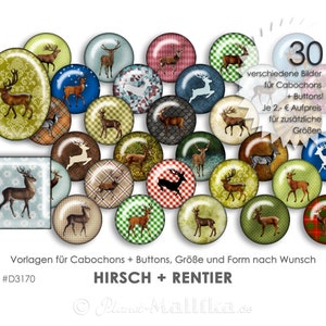 HIRSCHE und RENTIERE 30 Cabochonvorlagen Cabochon Vorlagen digital Download Buttonvorlagen Bilder für Schmuck Cabochon template Collage Bild 1