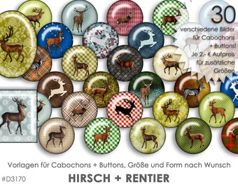 HIRSCHE und RENTIERE 30 Cabochonvorlagen Cabochon Vorlagen digital Download Buttonvorlagen Bilder für Schmuck Cabochon template Collage