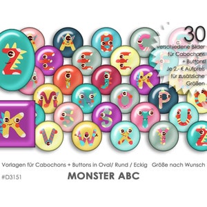 MONSTER ABC 30 digitale Cabochonvorlagen Cabochon Vorlagen digital Download Buttonvorlagen Schmuckbilder Cabochons Buttons template Collage