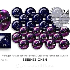 STERNZEICHEN 24 Cabochonvorlagen Cabochon Vorlagen digital Download Buttonvorlagen Bilder für Schmuck Buttons Cabochon template Collage