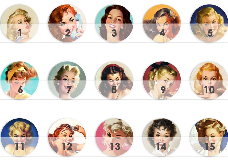 PIN UP FACES 30 Cabochonvorlagen Cabochon Vorlagen digital Download Buttonvorlagen Bilder für Schmuck Cabochon Buttons template Collage Bild 4