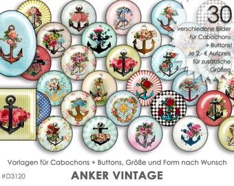 ANKER VINTAGE - Cabochonvorlagen digital Download Buttonvorlagen Bilder für Schmuck Cabochon Buttons Cabochon template Collage