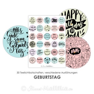 GEBURTSTAG Teelicht - Botschaften Teelicht Vorlagen Bilder für Teelichter digitale Datei zum Selbstausdrucken Glückwunsch happy birthday