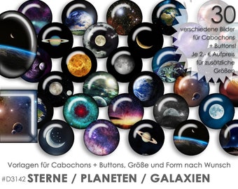 STERNE PLANETEN 30 Cabochonvorlagen Cabochon Vorlagen digital Download Buttonvorlagen Bilder für Schmuck Buttons Cabochon template Collage