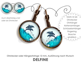 DELFINE earrings stud earrings hanging earrings leverback earrings cabochon jewelry dolphin sea wave ocean
