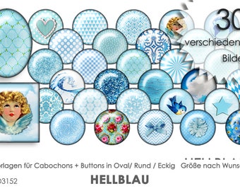 HELLBLAU 30 Cabochonvorlagen Cabochon Vorlagen digital Download Buttonvorlagen Bilder für Schmuck Cabochon Buttons Cabochon template Collage