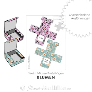 BLUMEN MUSTER 6 verschiedene Schachteln Box digital DIY Teelicht-Botschaften Verpackung Teelicht Selbstausdruck Bastelbogen Geschenk basteln