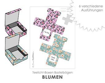 BLUMEN MUSTER 6 verschiedene Schachteln Box digital DIY Teelicht-Botschaften Verpackung Teelicht Selbstausdruck Bastelbogen Geschenk basteln