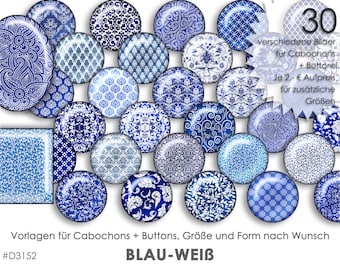 Muster BLAU-WEISS 30 Cabochonvorlagen Cabochon Vorlagen digital Download Buttonvorlagen Bilder für Schmuck Buttons Cabochon template Collage