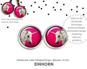 EINHORN / UNICORN Ohrringe Ohrstecker Hängeohrringe Brisuren Ohrschmuck Cabochonohrring Bilderohrringe Ohrhänger mit Cabochon weißes Einhorn