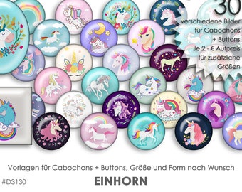 EINHORN Unicorn 30 digitale Cabochonvorlagen Cabochon Vorlagen digital Download Buttonvorlagen Schmuckbilder Buttons template Collage