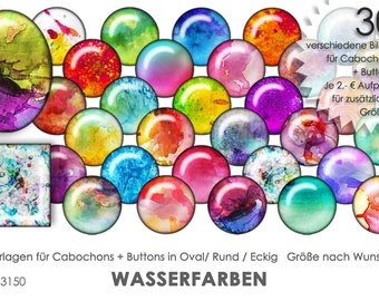 WATERCOLOR 30 Cabochon Templates Cabochon Templates Digital Download Button Templates Images for Jewelry Cabochon Buttons Collage