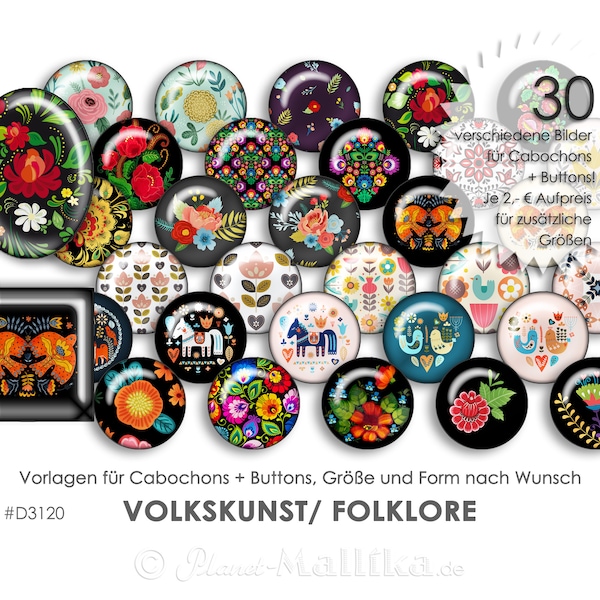 VOLKSKUNST Folklore 30 digitale Cabochonvorlagen Cabochon Vorlagen digital Download Buttonvorlagen Schmuckbilder Buttons template Collage