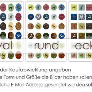 HIRSCHE und RENTIERE 30 Cabochonvorlagen Cabochon Vorlagen digital Download Buttonvorlagen Bilder für Schmuck Cabochon template Collage Bild 5