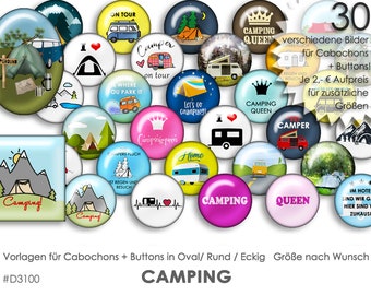 CAMPING ZELTEN 30 digitale Cabochonvorlagen Cabochon Vorlagen digital Download Buttonvorlagen Bilder für Schmuck Buttons template Collage