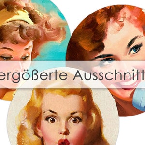 PIN UP FACES 30 Cabochonvorlagen Cabochon Vorlagen digital Download Buttonvorlagen Bilder für Schmuck Cabochon Buttons template Collage Bild 6