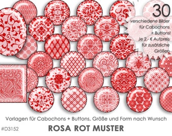 ROSA ROT 30 Cabochonvorlagen Cabochon Vorlagen digital Download Buttonvorlagen Bilder für Schmuck Cabochon Buttons Cabochon template Collage