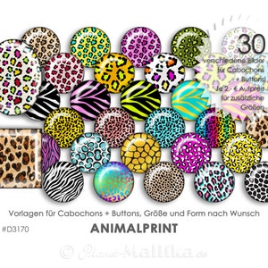 ANIMALPRINT - 30 Cabochonvorlagen Cabochon Vorlagen digital Download Buttonvorlagen Bilder Schmuck Buttons template Collage Tiermuster Fell