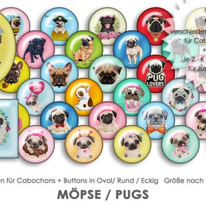 MÖPSE 30 digitale Cabochonvorlagen Cabochon Vorlagen digital Download Buttonvorlagen Schmuckbilder Cabochons Buttons template Collage Mops
