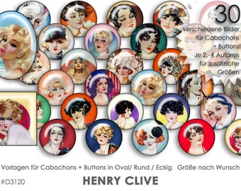 30 Digital Cabochon Templates HENRY CLIVE Pin Up Woman Girl Cabochon Templates Digital Download Button Templates Jewelry Pictures Buttons Collage