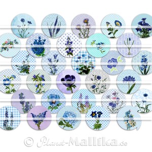 BLAUE BLUME 30 Cabochonvorlagen Cabochon Vorlagen digital Download Buttonvorlagen Bilder für Schmuck Cabochon Buttons template Collage Bild 2