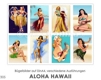 PIN UP Hawaii Aloha Women Ironing Picture Ironing Pictures Ironing Foil Press Patches Application Appli Fabric Picture T-Shirt Picture Pin Up Hula retro