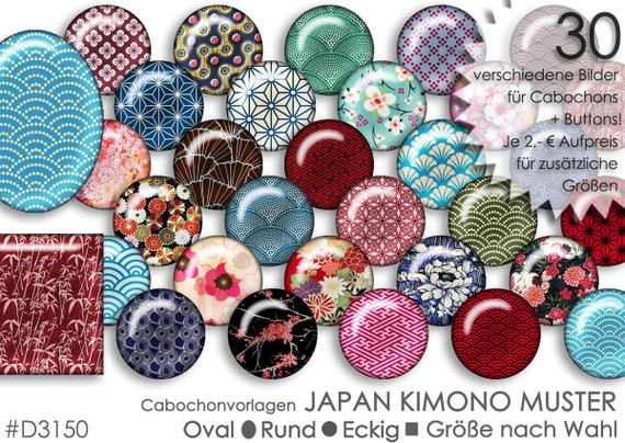 Japan Kimono Muster 30 Cabochonvorlagen Cabochon Vorlagen Etsy